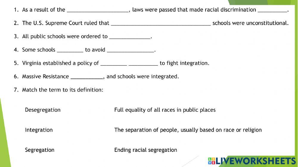VS9c Massive Resistance and Civil Rights Homework