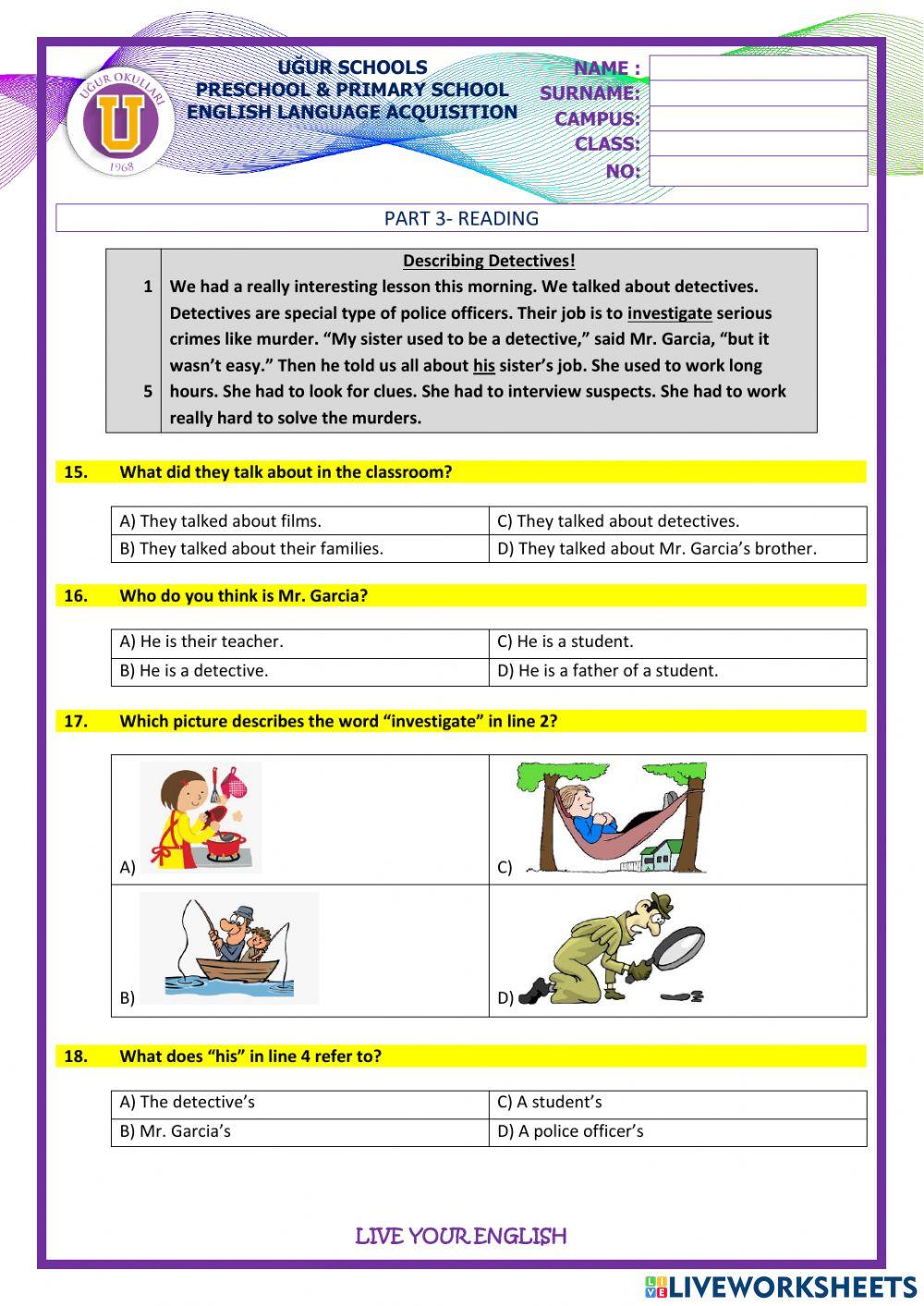 4th GRADE URT 3 PRACTICE SHEET
