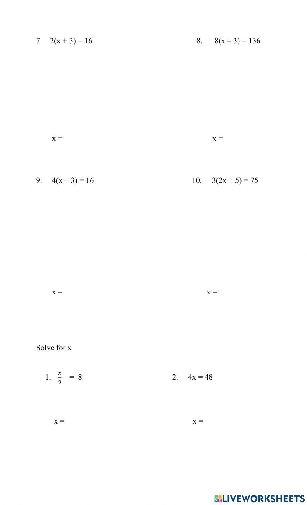Solving equations with brackets