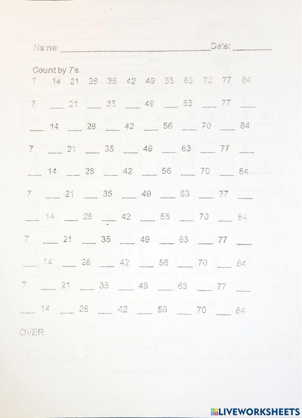 7s skip count online exercise for live worksheets