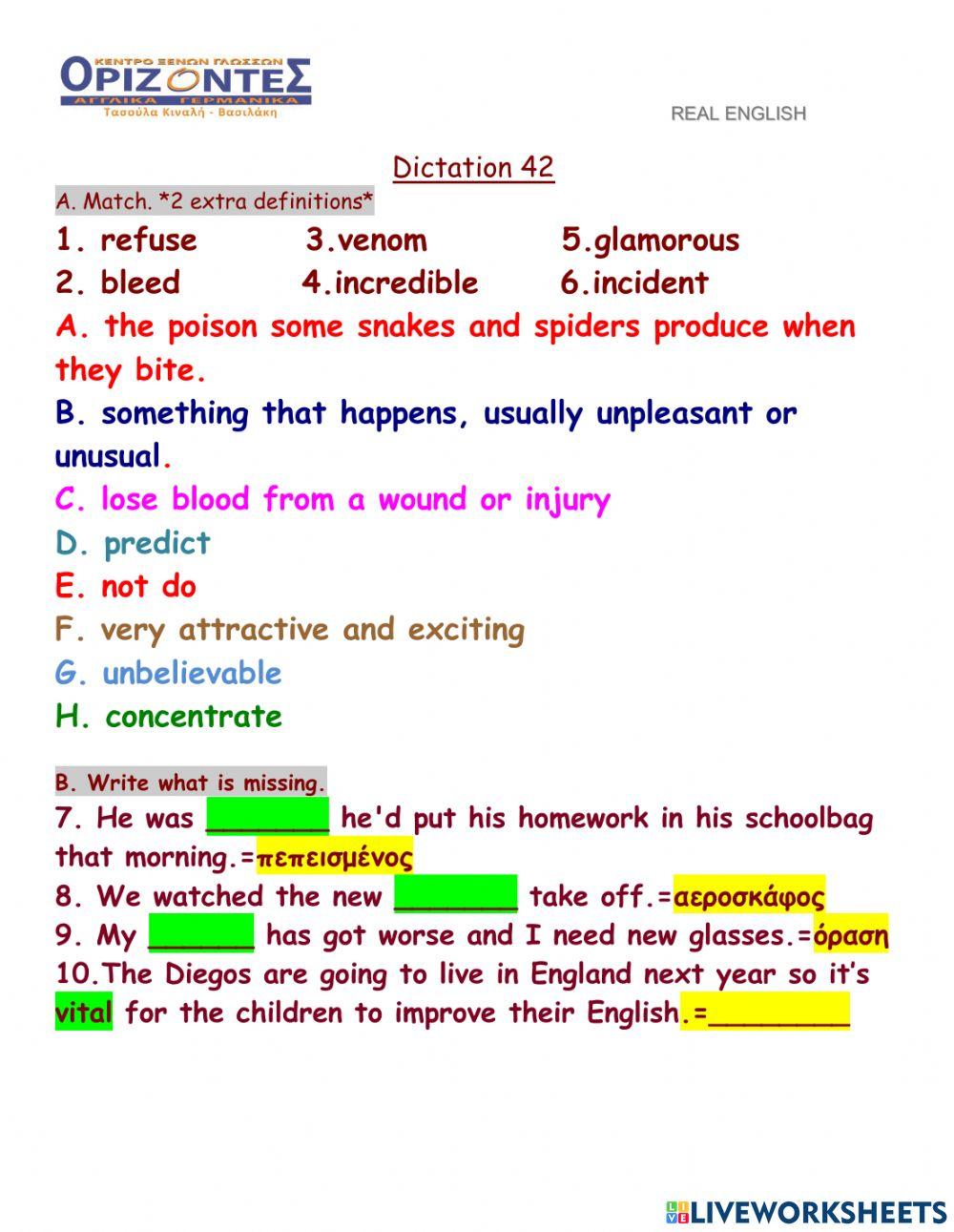 Real English. Dictation : 42 B. FCE class