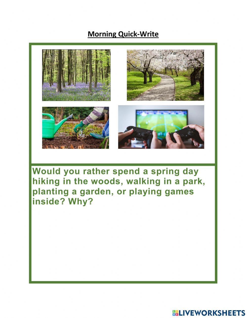 Morning Quick Write - Spring would you rather worksheet | Live Worksheets
