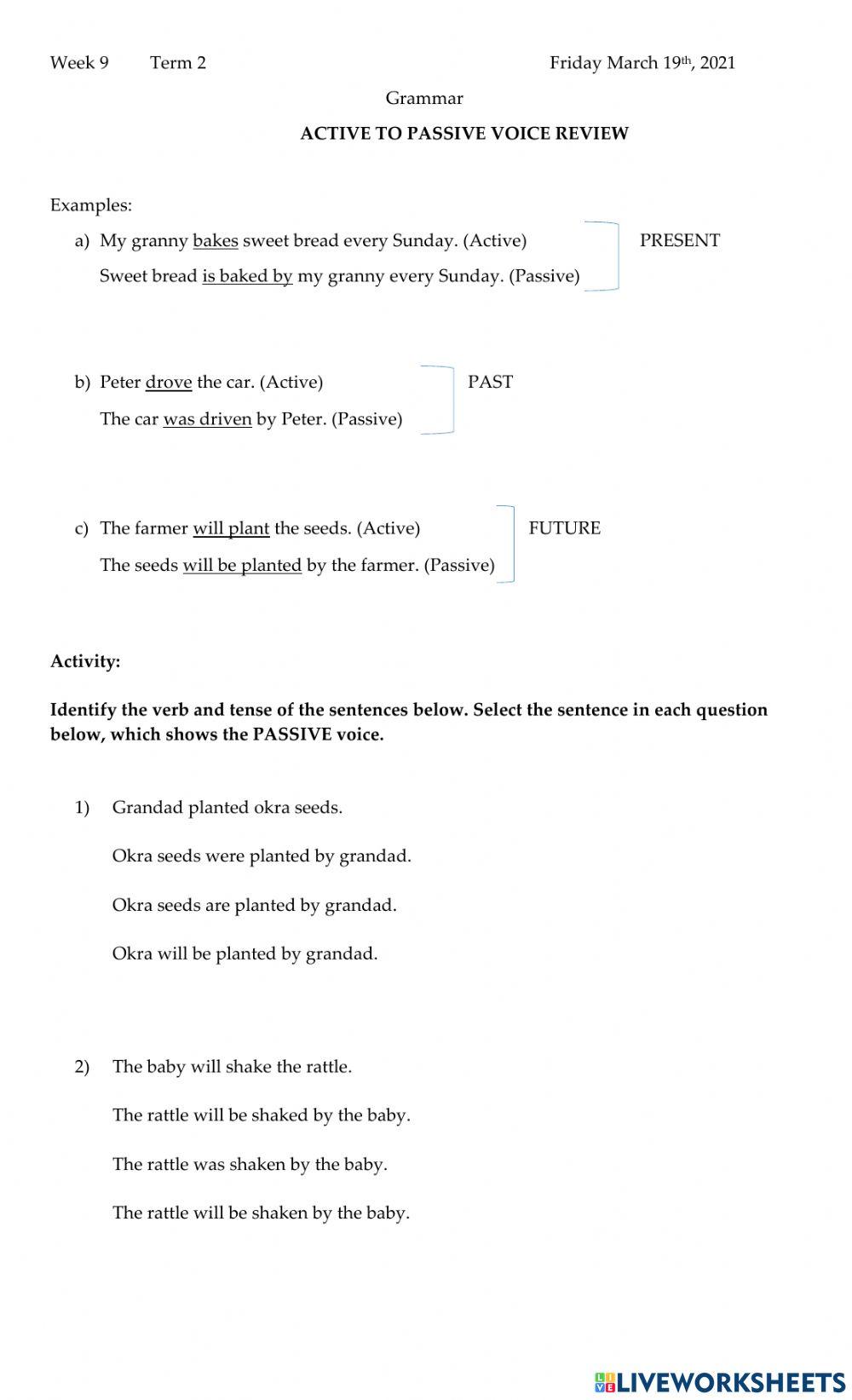 Active to Passive Voice - Simple Present, Past and Future Tense Review