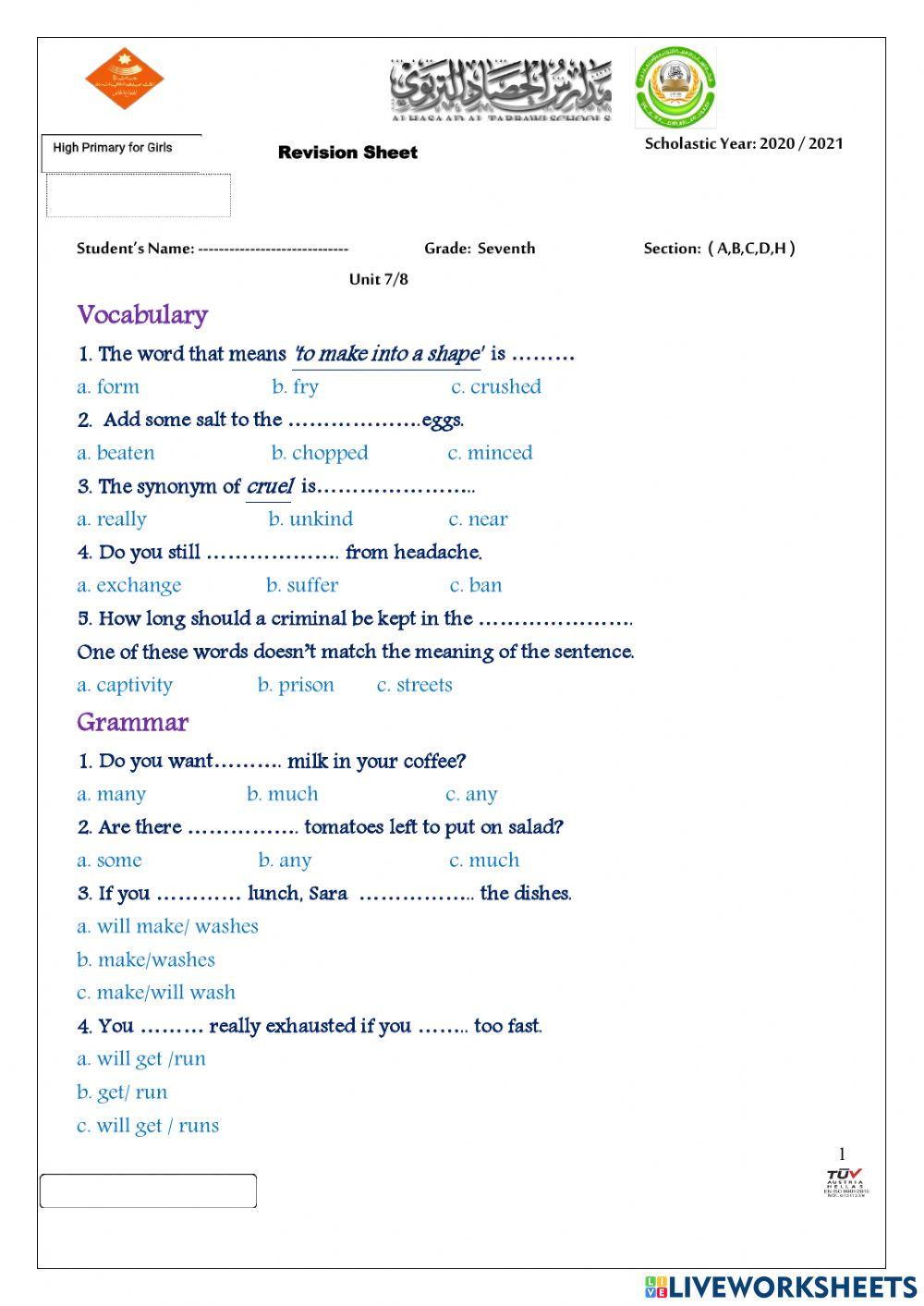 Revision unit 7+8 English World 7