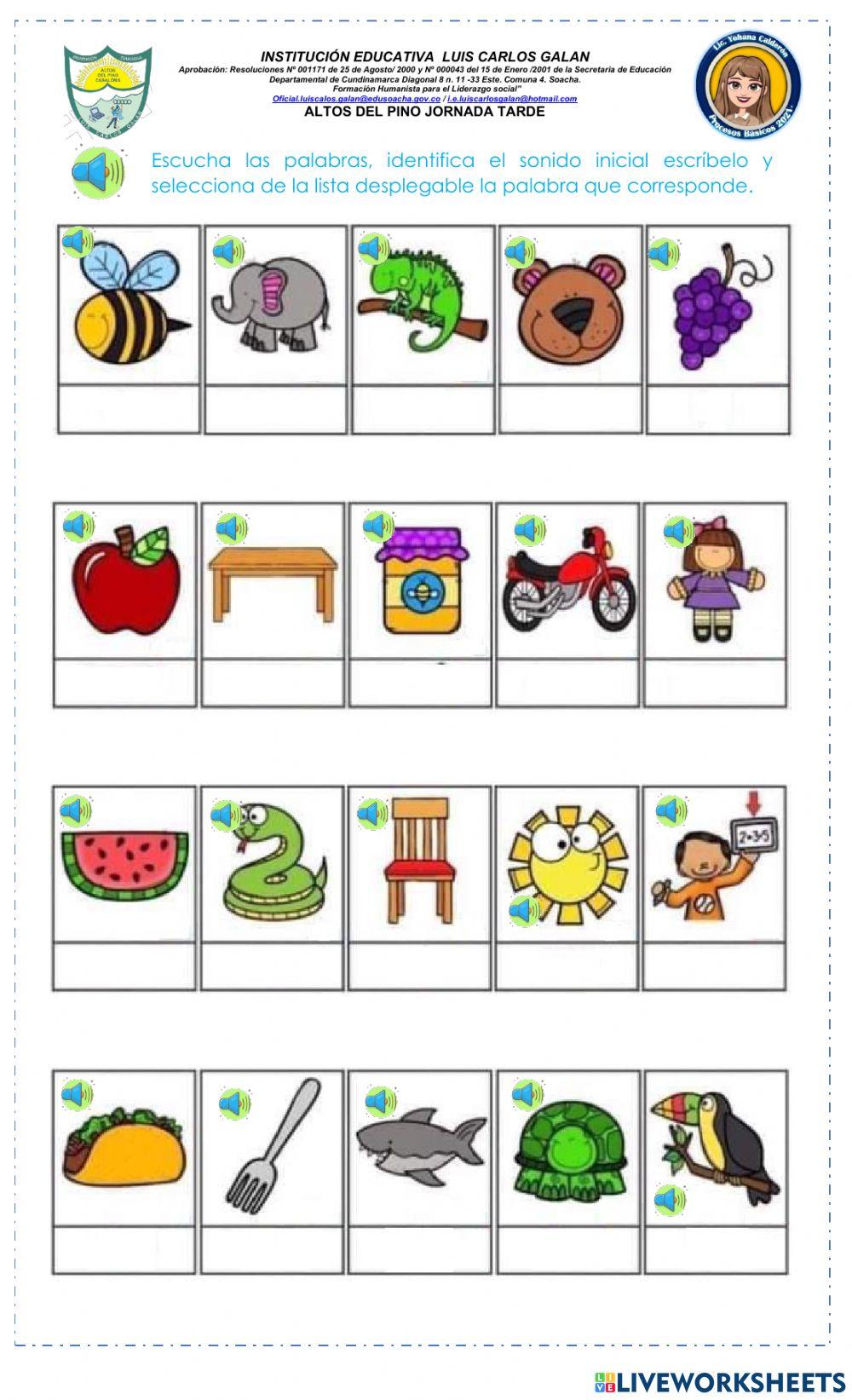 Sonidos iniciales interactive worksheet Live Worksheets Sonidos iniciales interactive worksheet Live Worksheets
