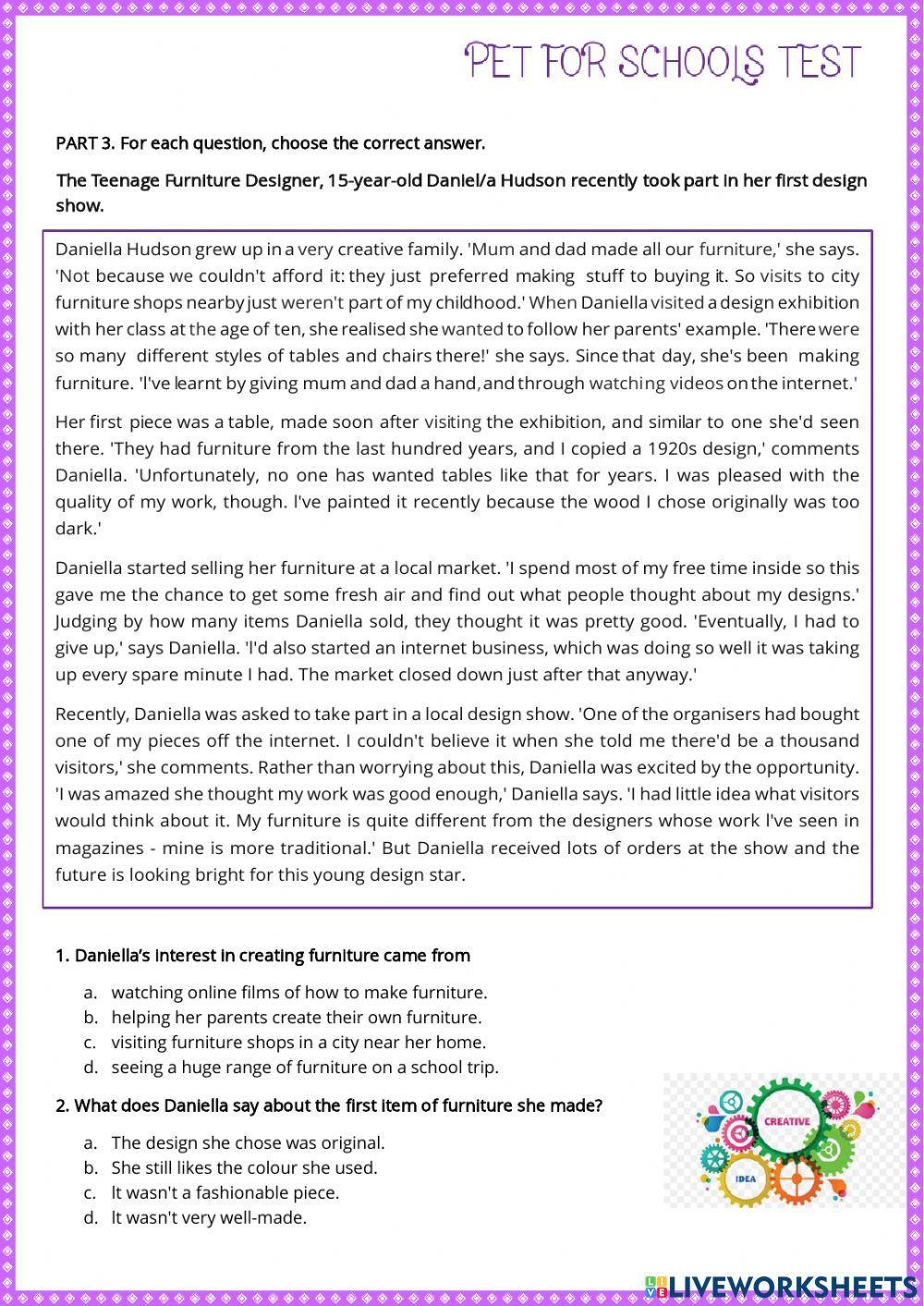 Pet for schools test