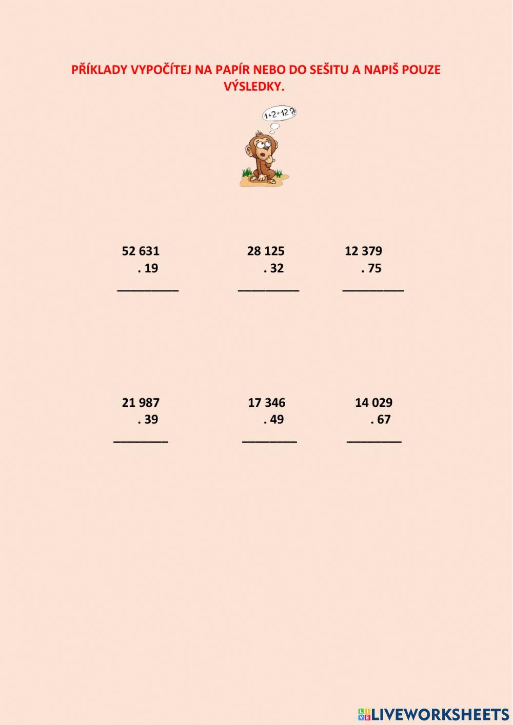 Písemné násobení dvojciferným činitelem.