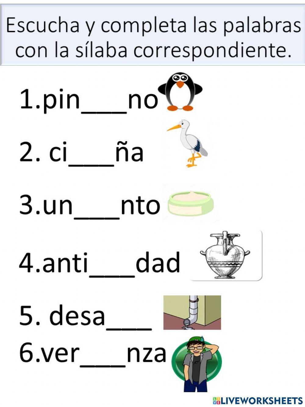 Vocabulario con las sílabas güe,güi