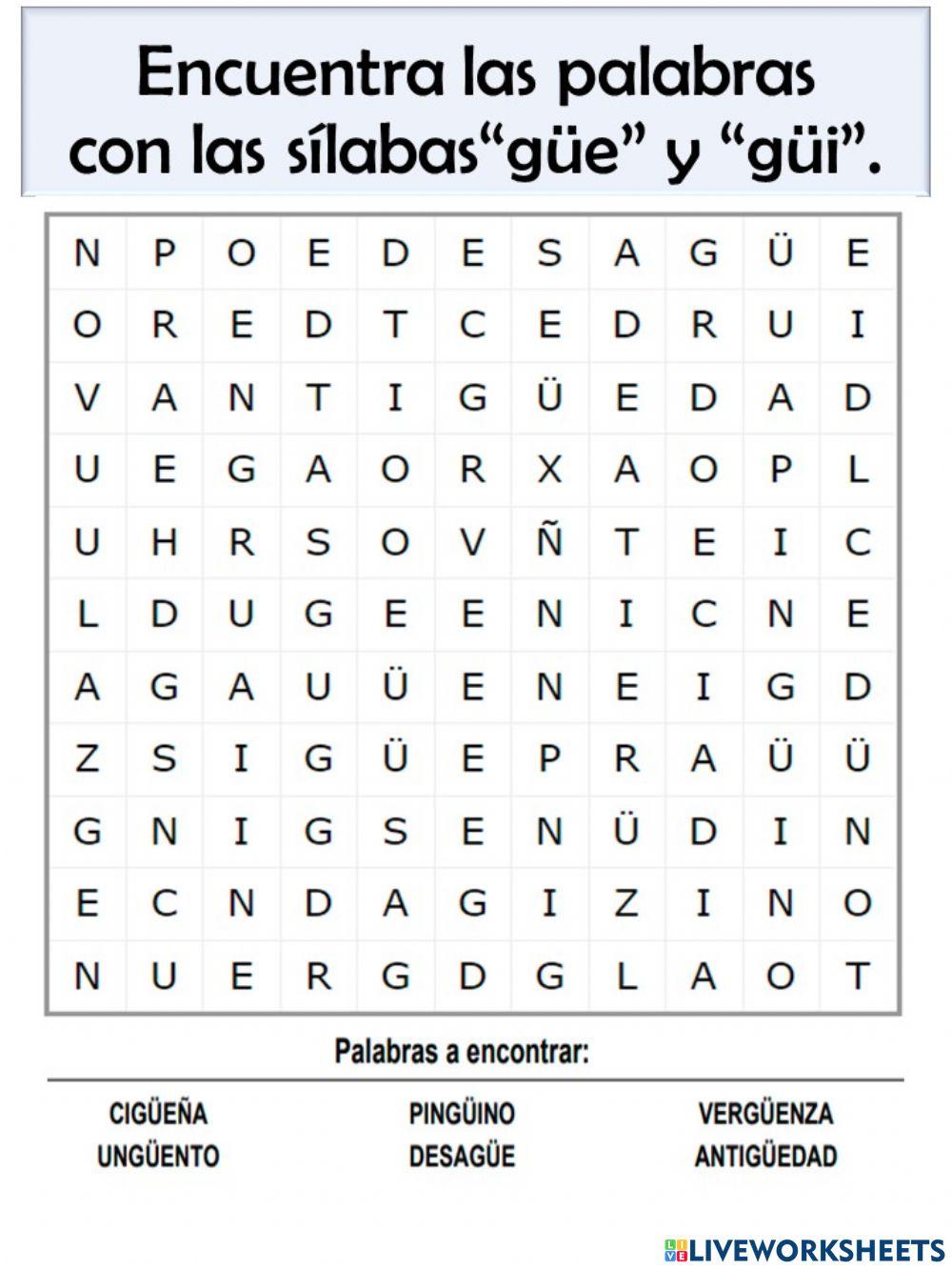 Vocabulario con las sílabas güe y güi