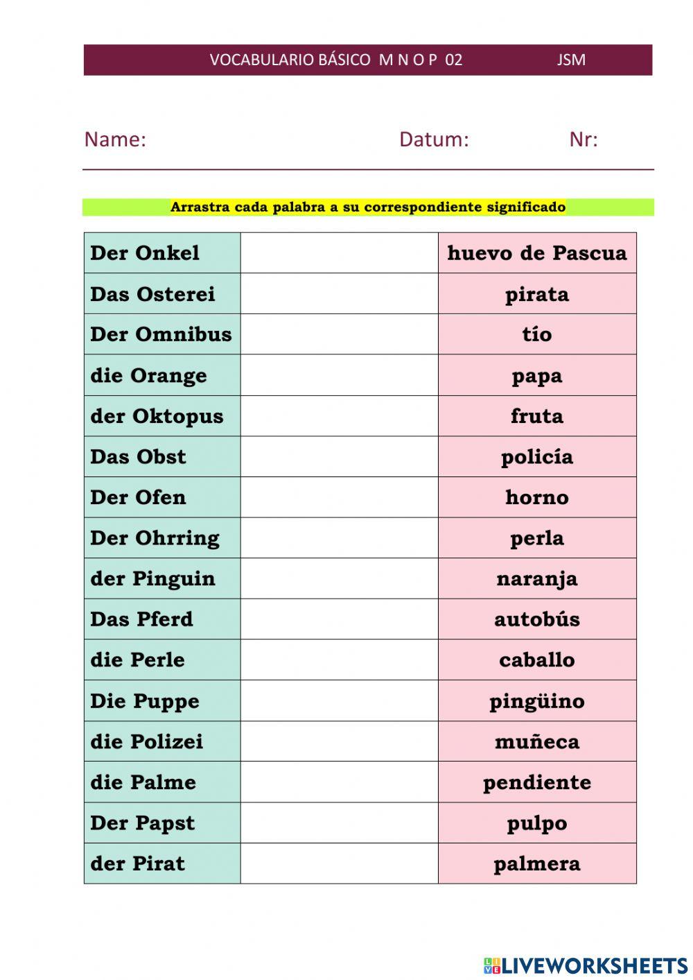 Vocabulario Básico M N O P 02
