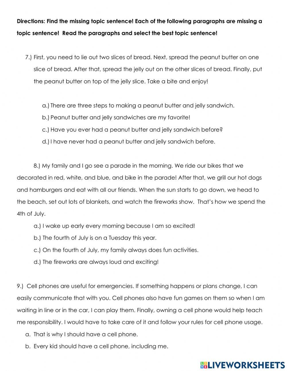 Topic Sentence Graded Assignment