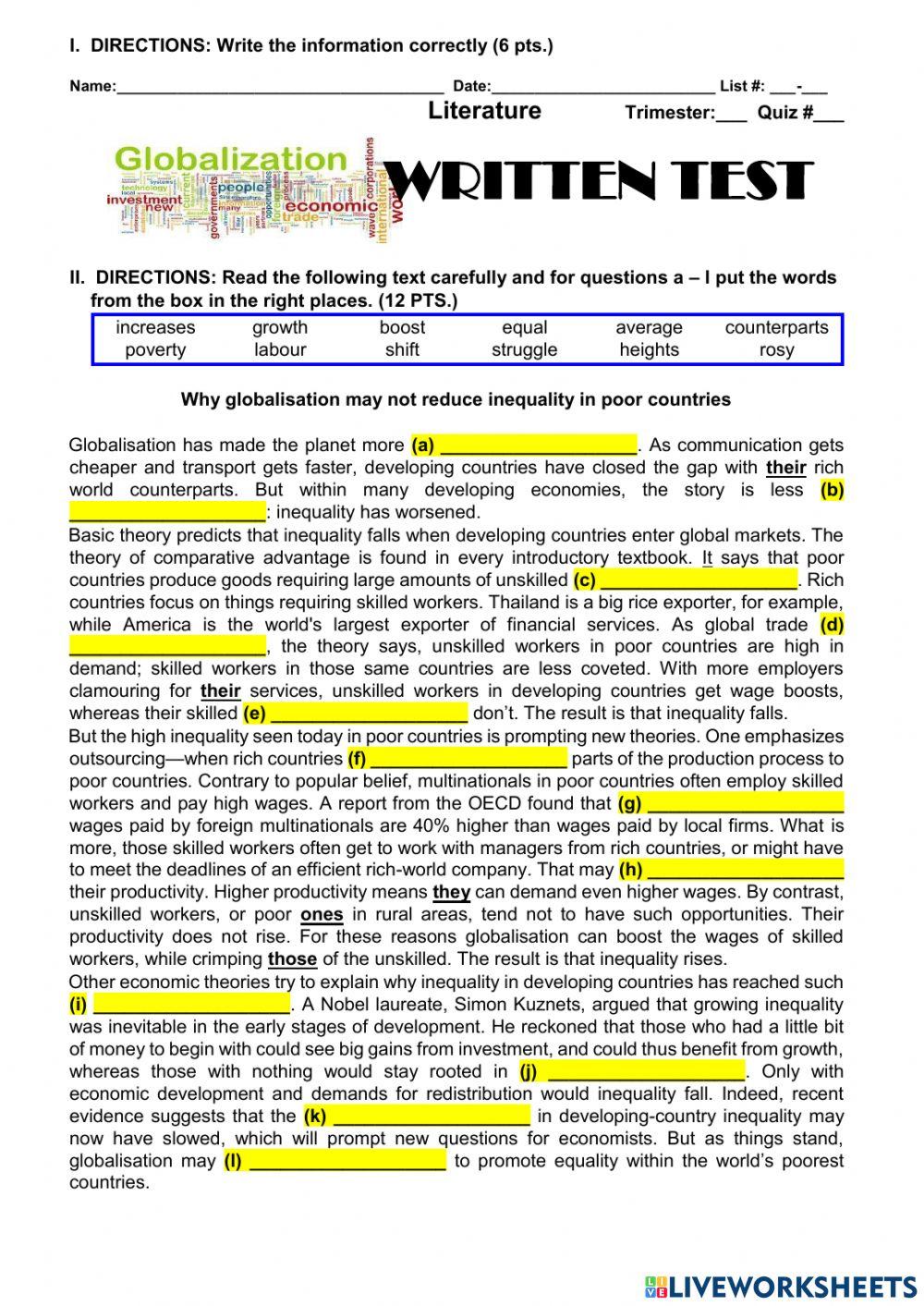 Quiz Written Exercise