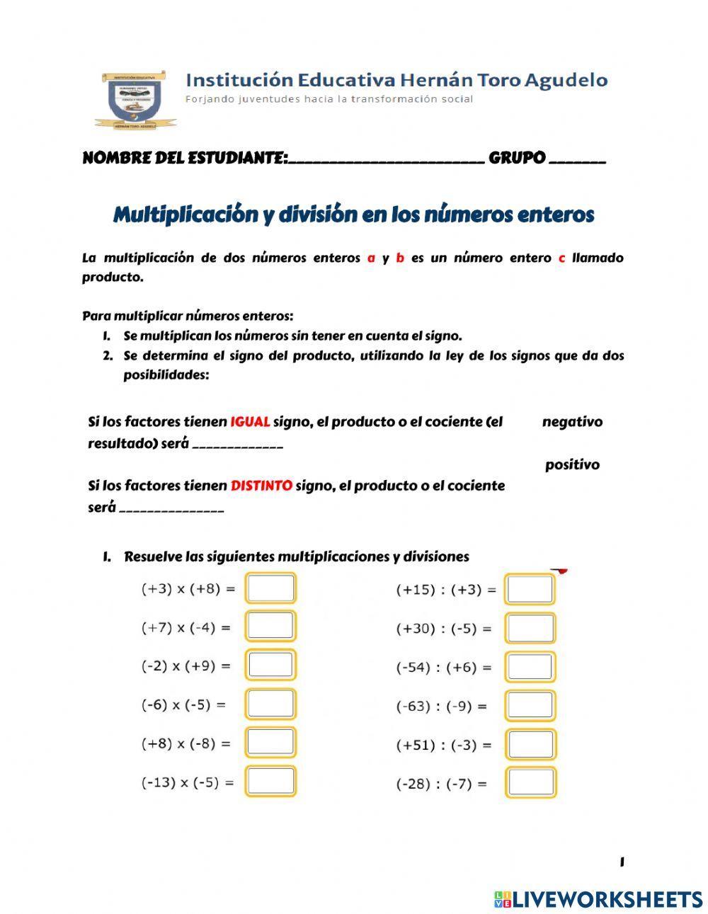 Propiedades de la multiplicación en los números enteroes
