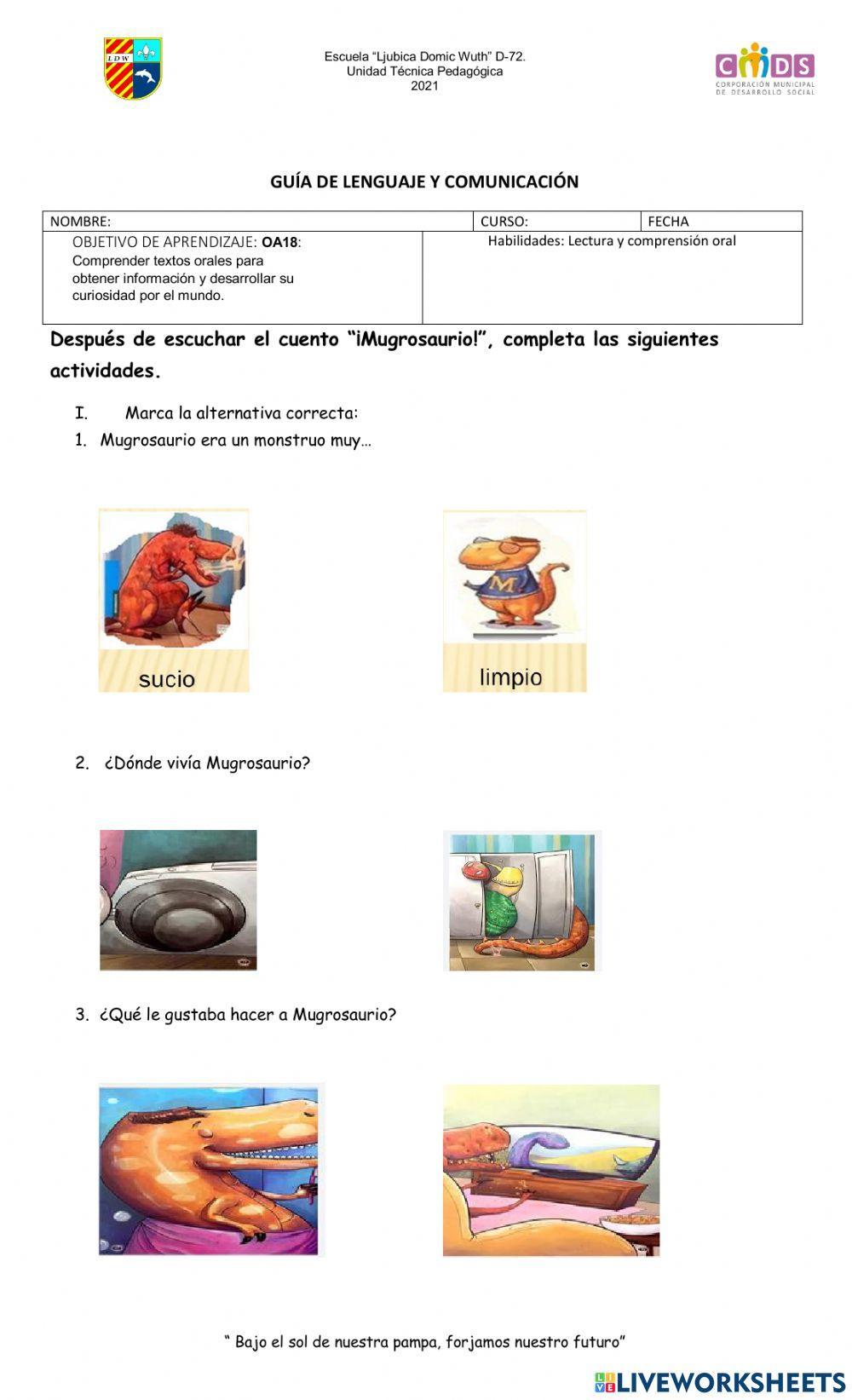 Actividades para el cuento Mugrosaurio