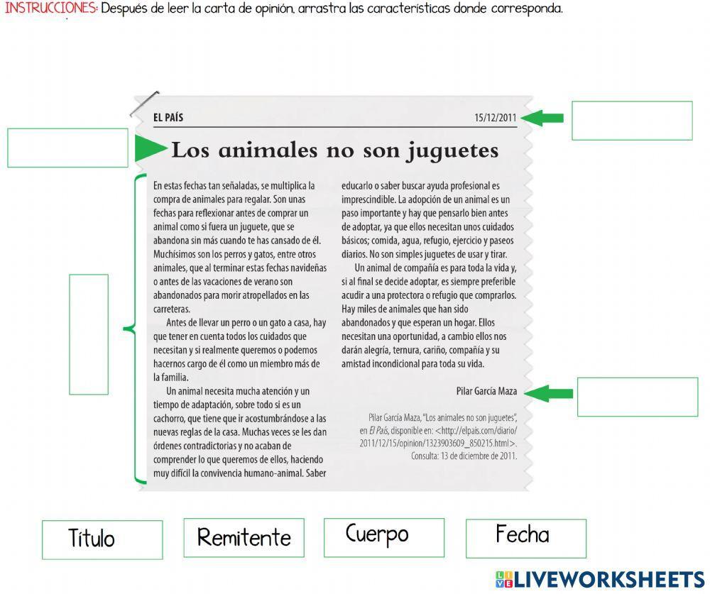 Partes de la carta de opinión