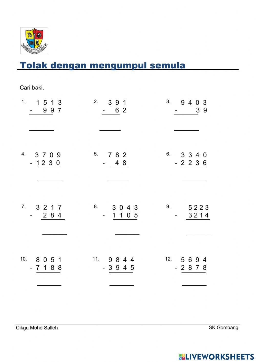 Tolak Dengan Mengumpul Semula