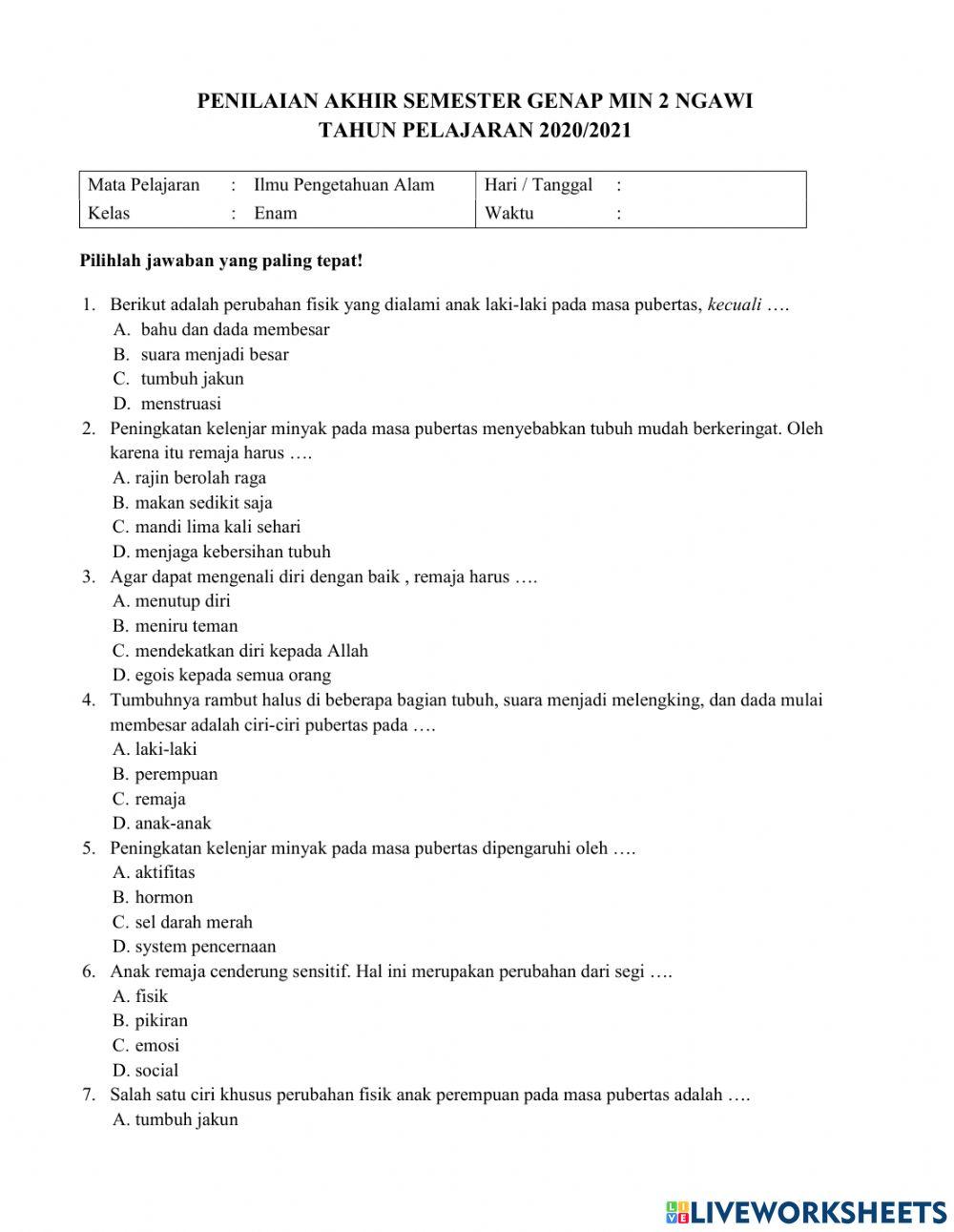 Penilaian akhir tahun mapel ipa