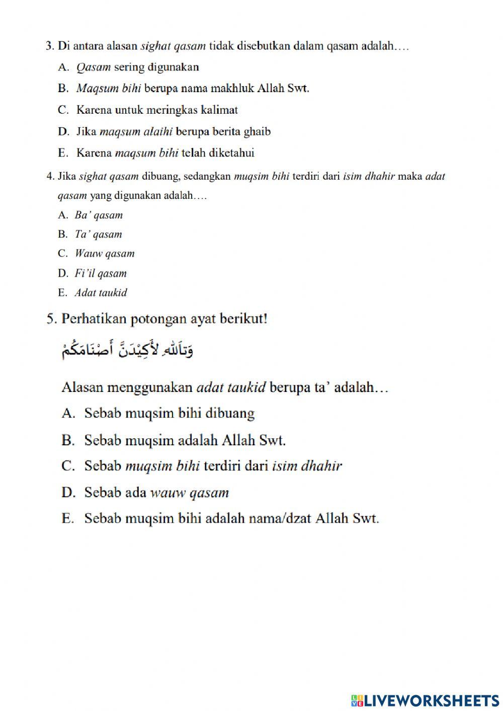 Latihan soal 2 Ilmu Tafsir XII