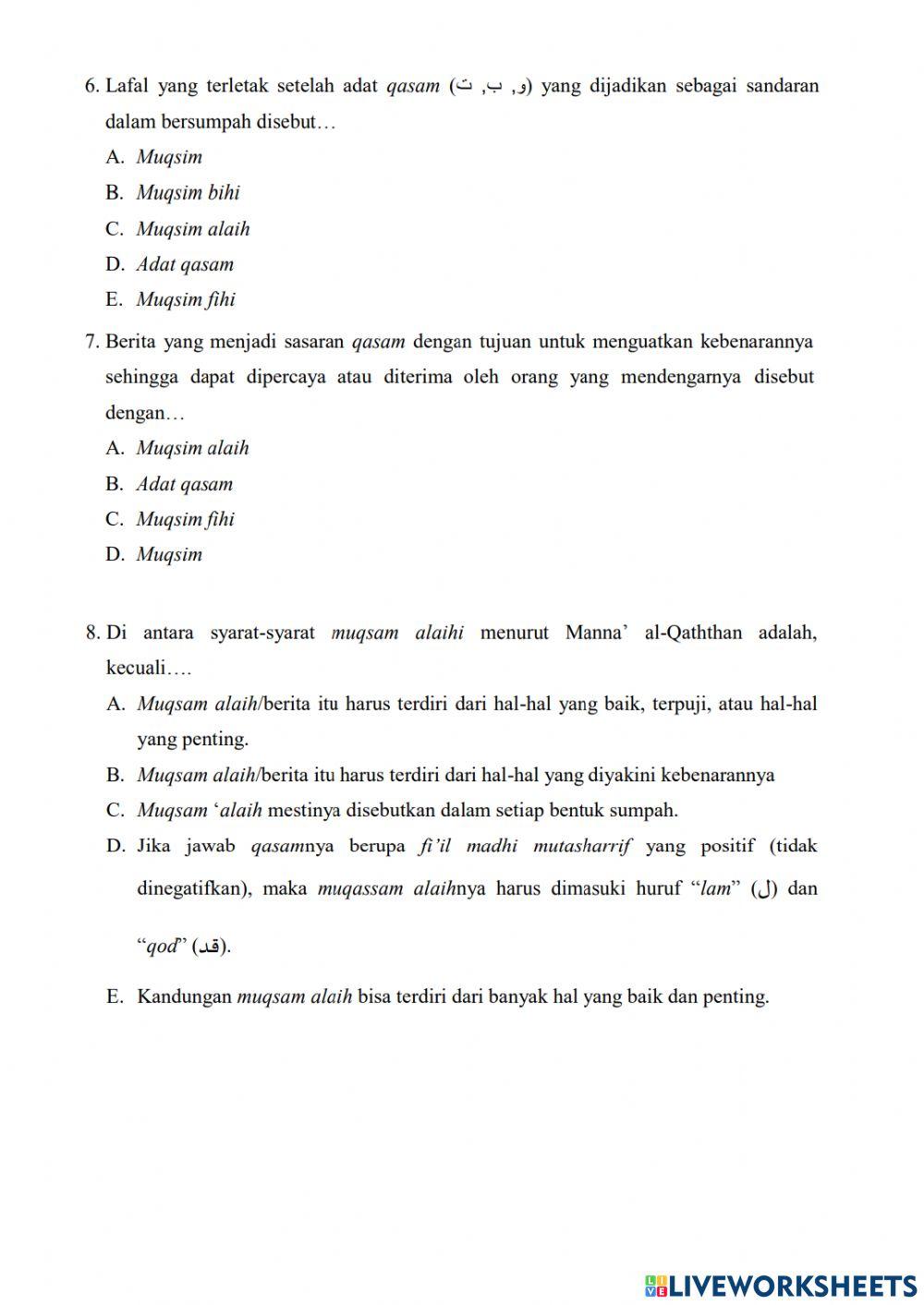 Latihan soal 2 Ilmu Tafsir XII