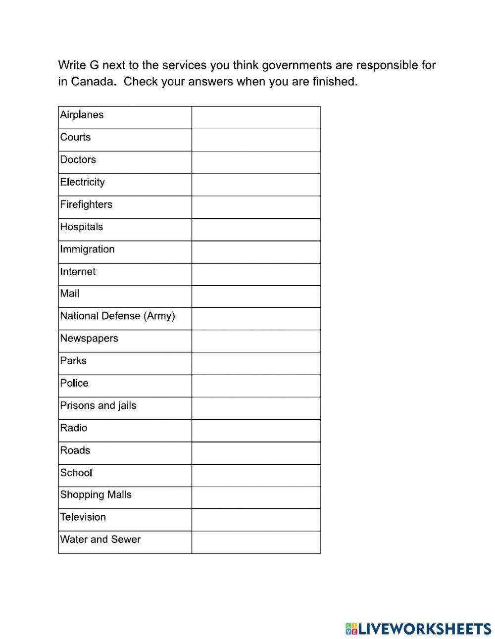 Government Services In Canada Worksheet Live Worksheets government-services-in-canada-worksheet-live-worksheets