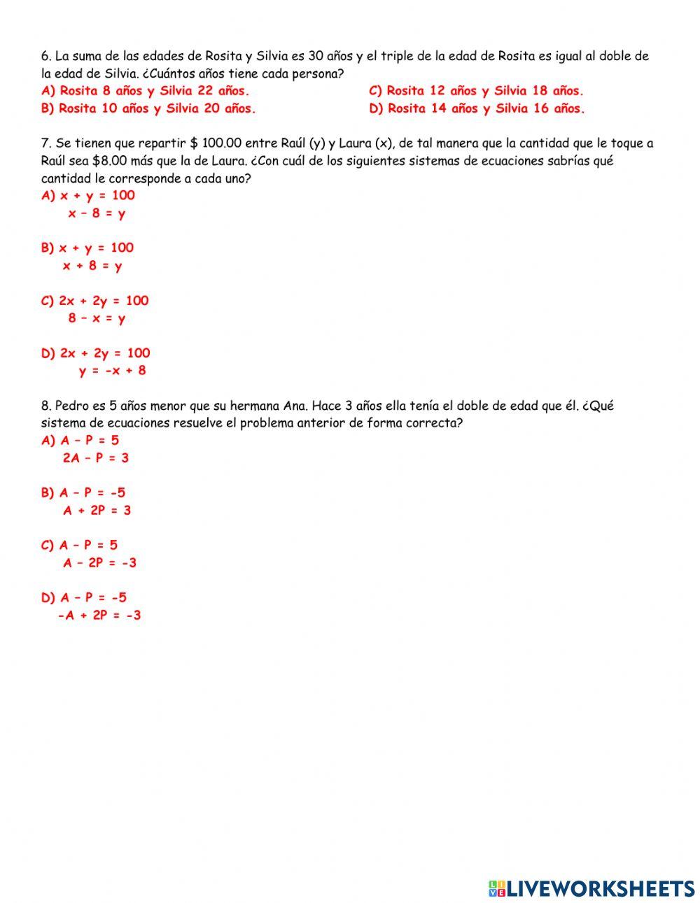 Sistemas de ecuaciones metodo sustitución