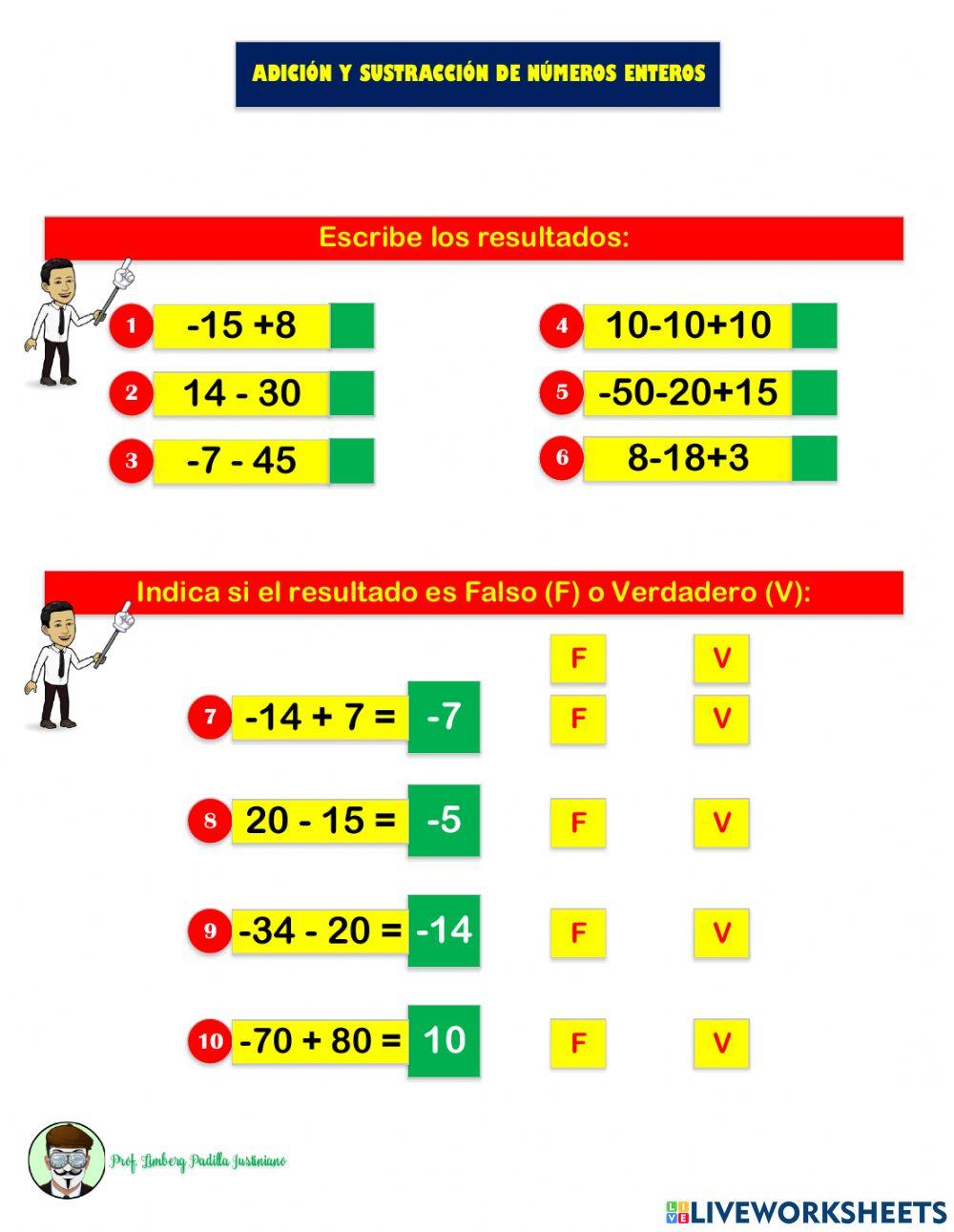 Adición y Ssutracción de Números Enteros