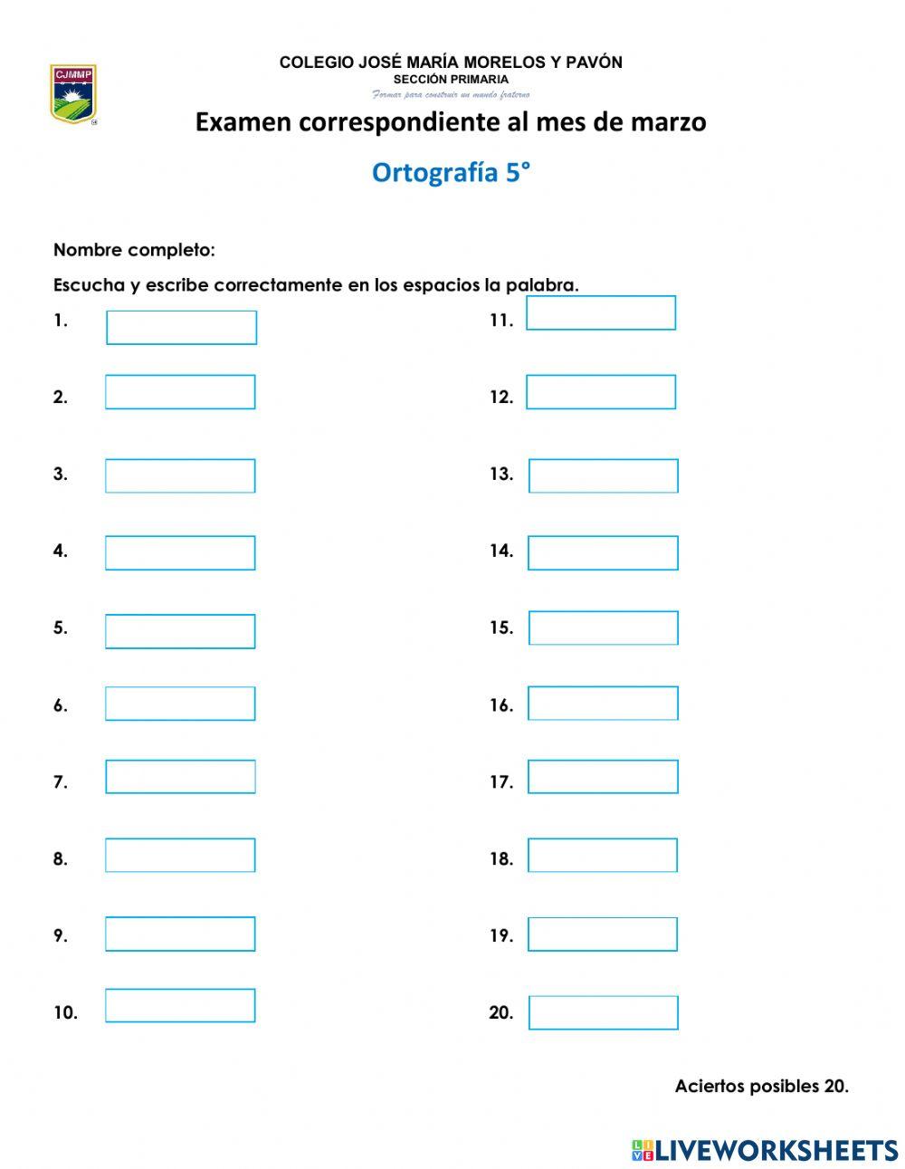 Vocabulario de febrero 5°