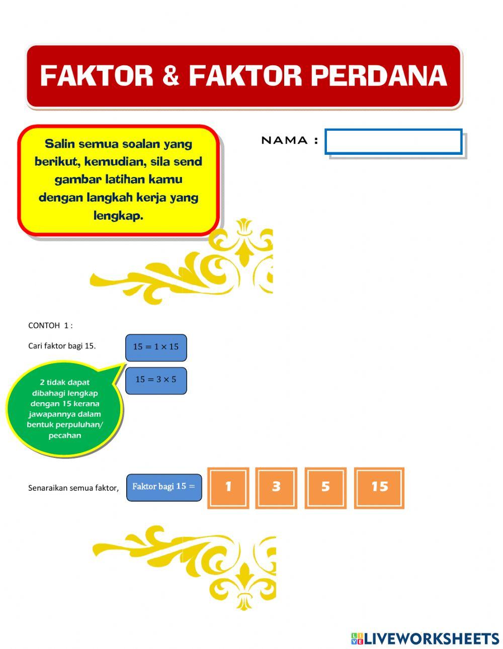 Tingkatan 1 : Latihan Faktor & Faktor Perdana