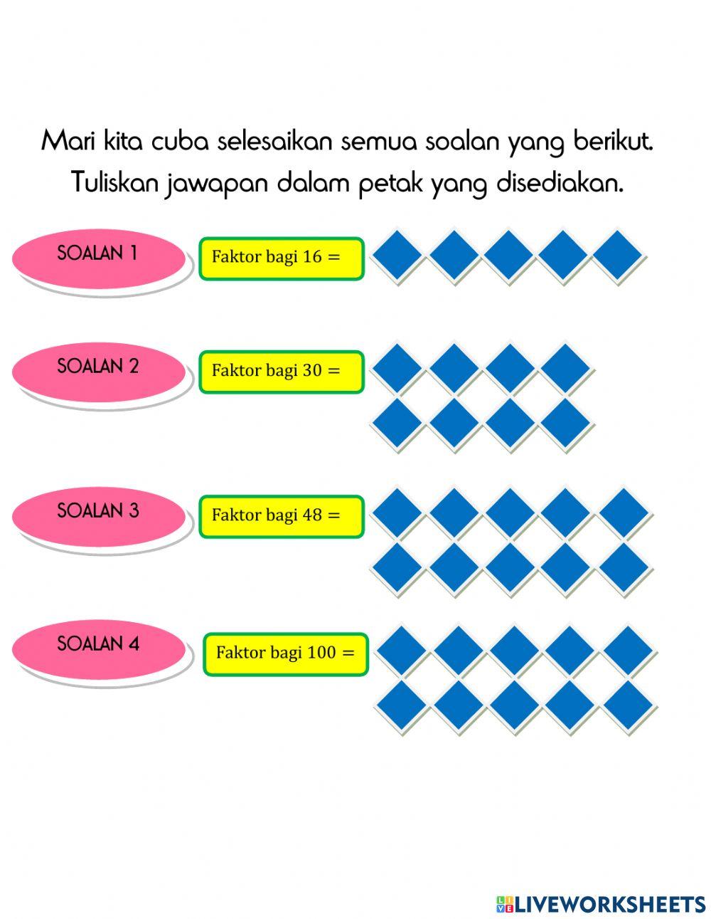 Tingkatan 1 : Latihan Faktor & Faktor Perdana