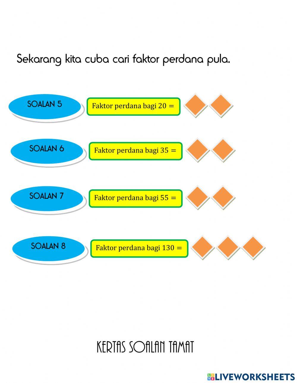 Tingkatan 1 : Latihan Faktor & Faktor Perdana