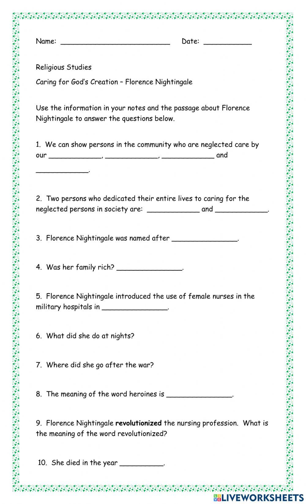 Caring for God's Creation - Florence Nightingale