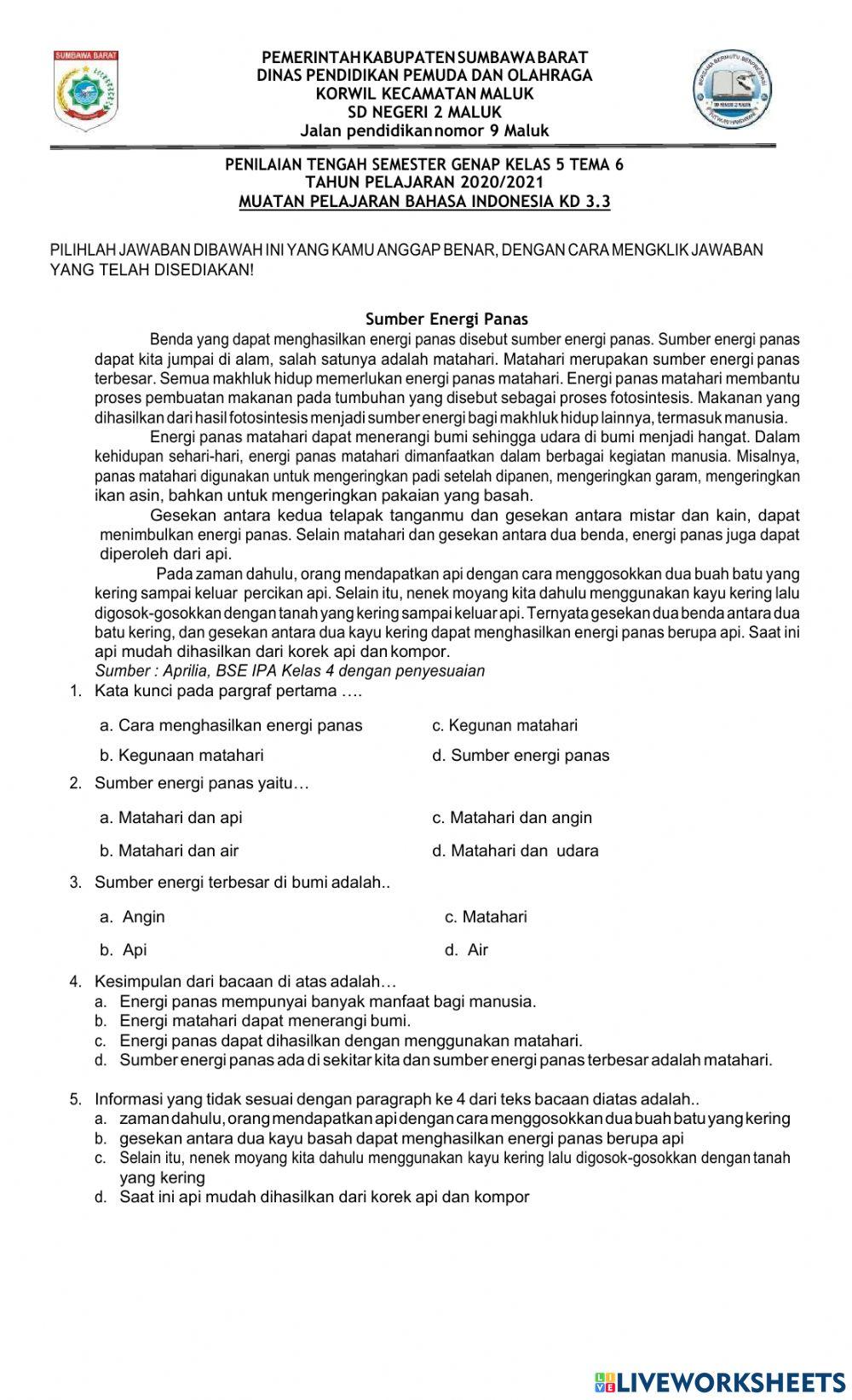 PTS BAHASA INDONESIA kd 3.3 kelas 5
