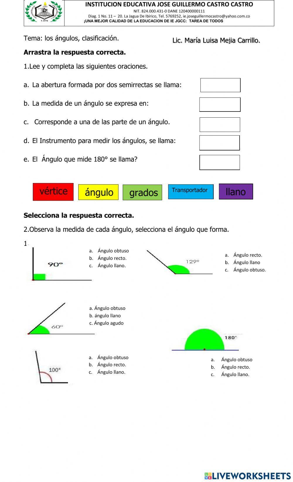 Los ángulos, tipos de ángulo.