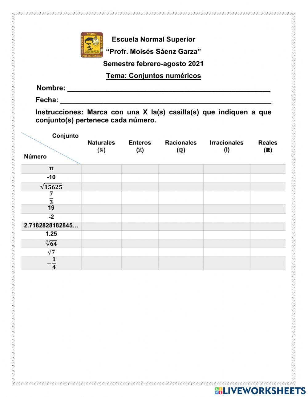 Conjuntos numéricos