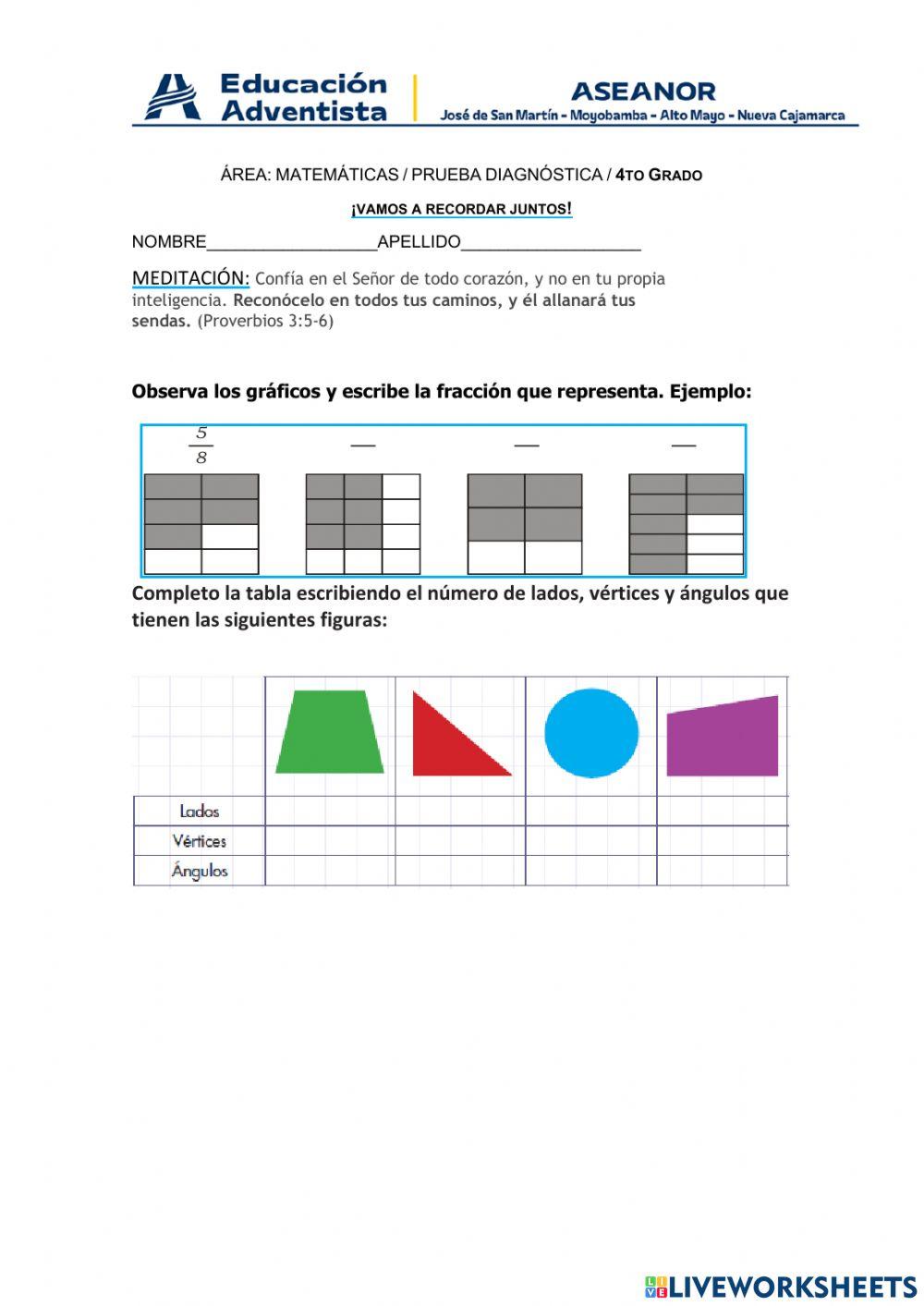 Evaluación diagnóstica Matemática
