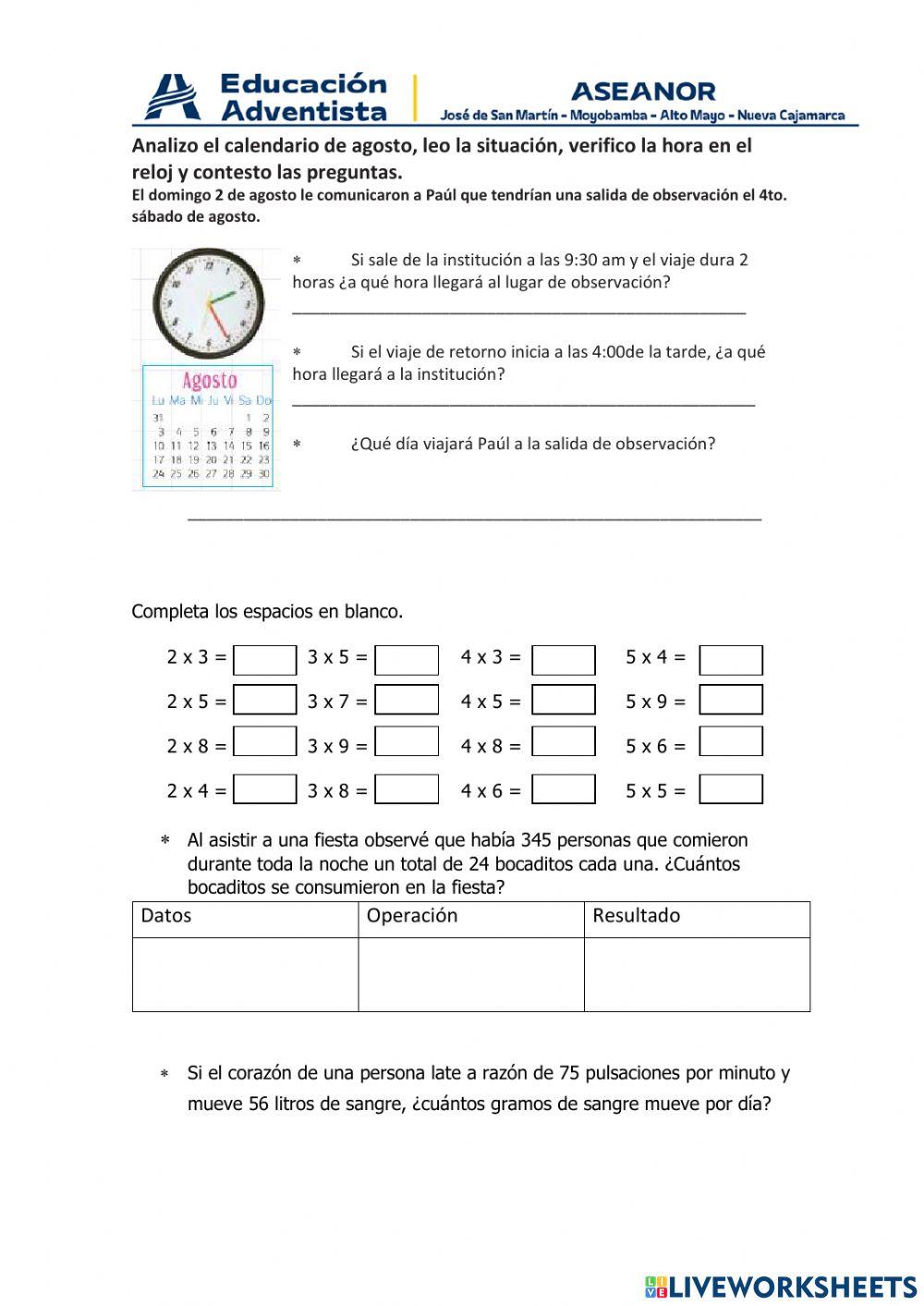 Evaluación diagnóstica Matemática