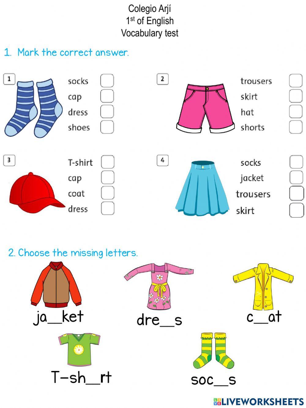 Vocabulary Clothes B-I
