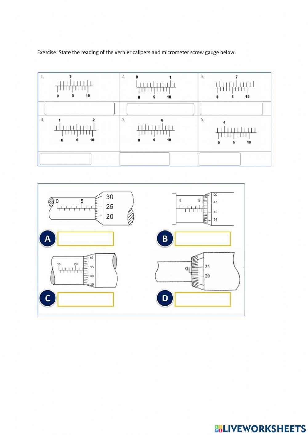 4817560 Reading of vernier calipers and micrometer