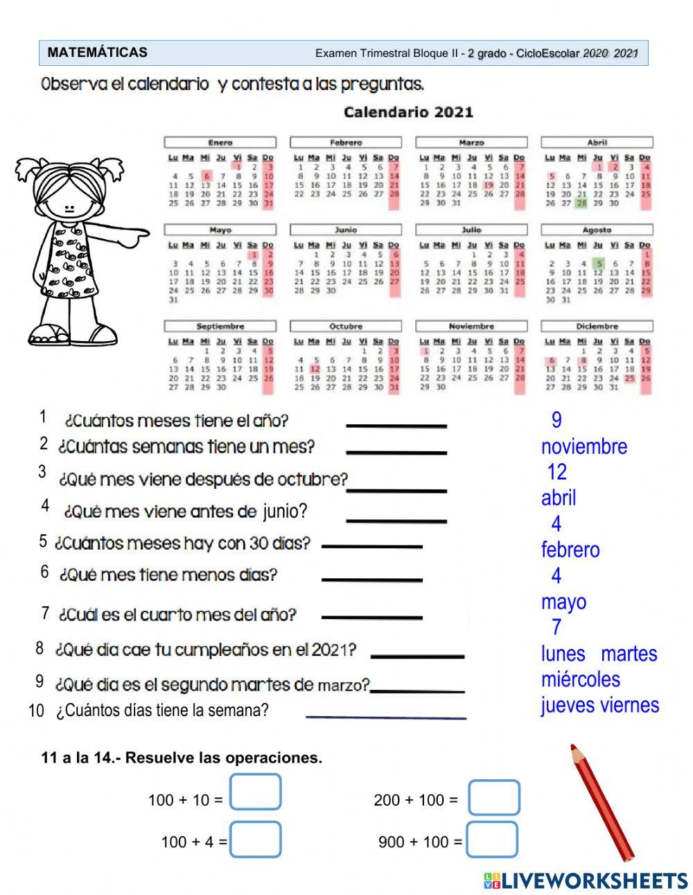 2° Examen de Matemáticas segundo trimestre 