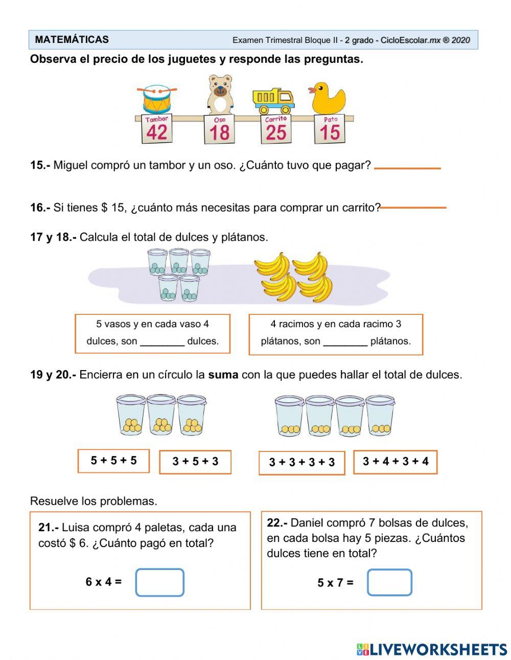 2° Examen de Matemáticas segundo trimestre 