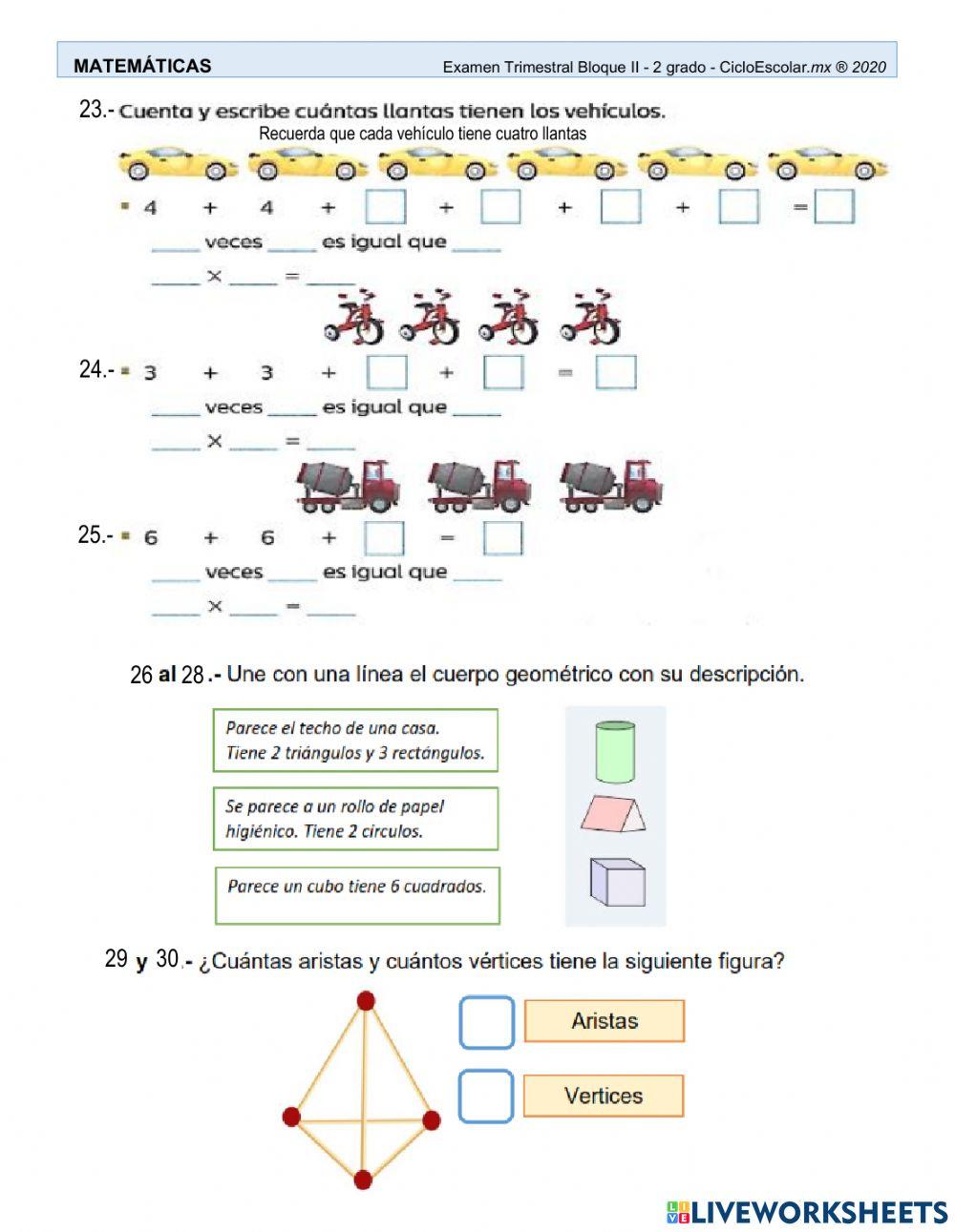 2° Examen de Matemáticas segundo trimestre 