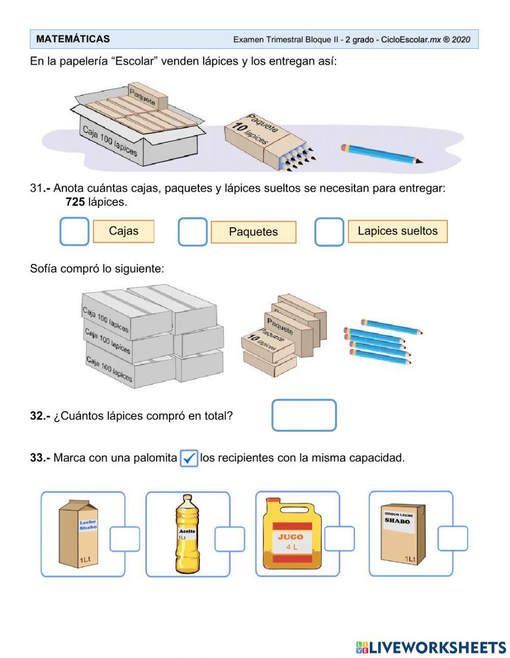 2° Examen de Matemáticas segundo trimestre 