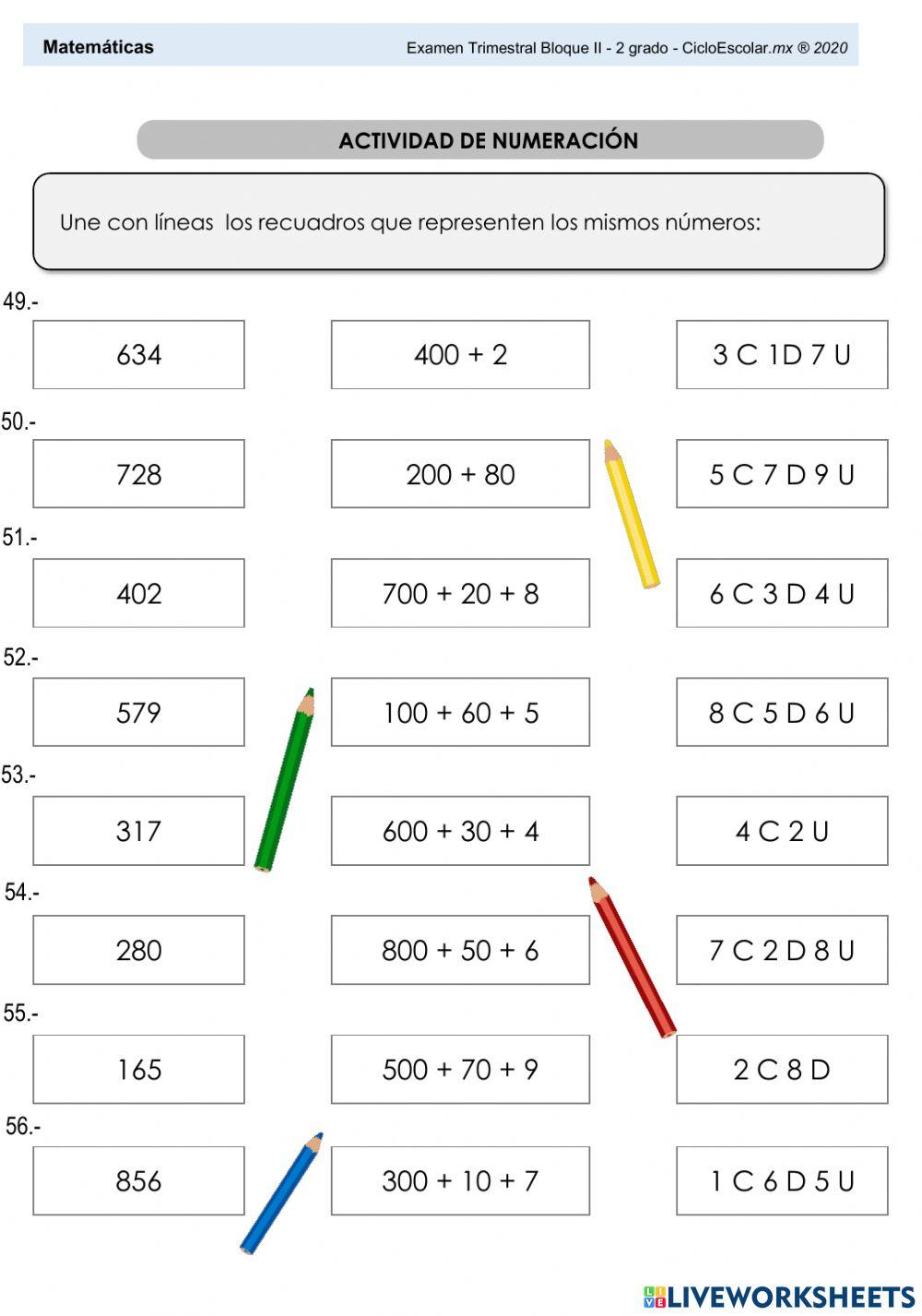 2° Examen de Matemáticas segundo trimestre 