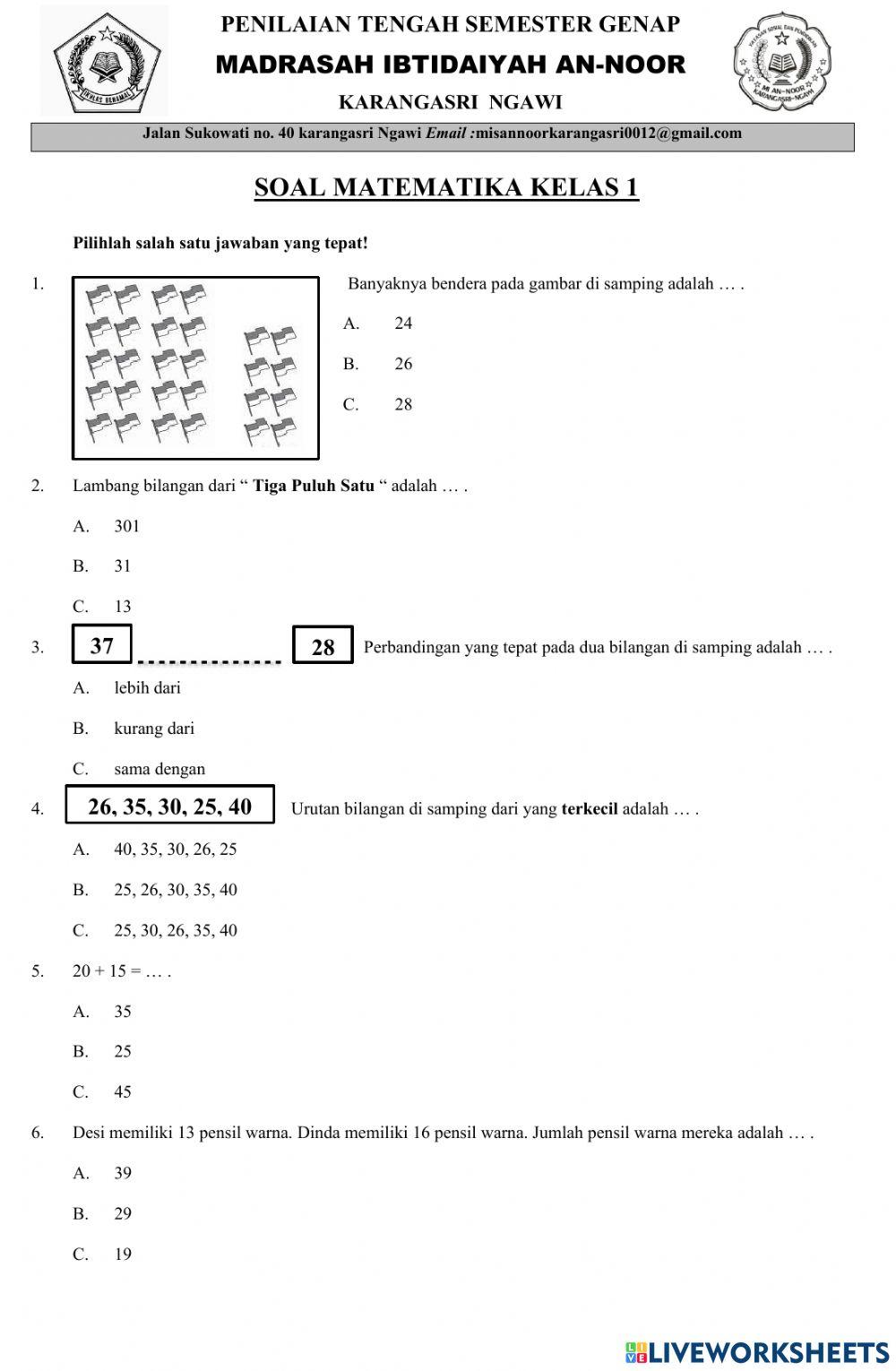 PTS2 Matematika kelas 1