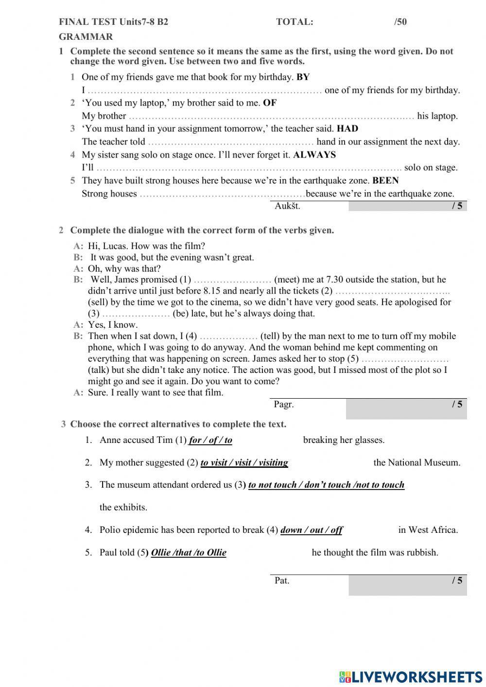 Final 7-8 B2' Grammar vocabulary