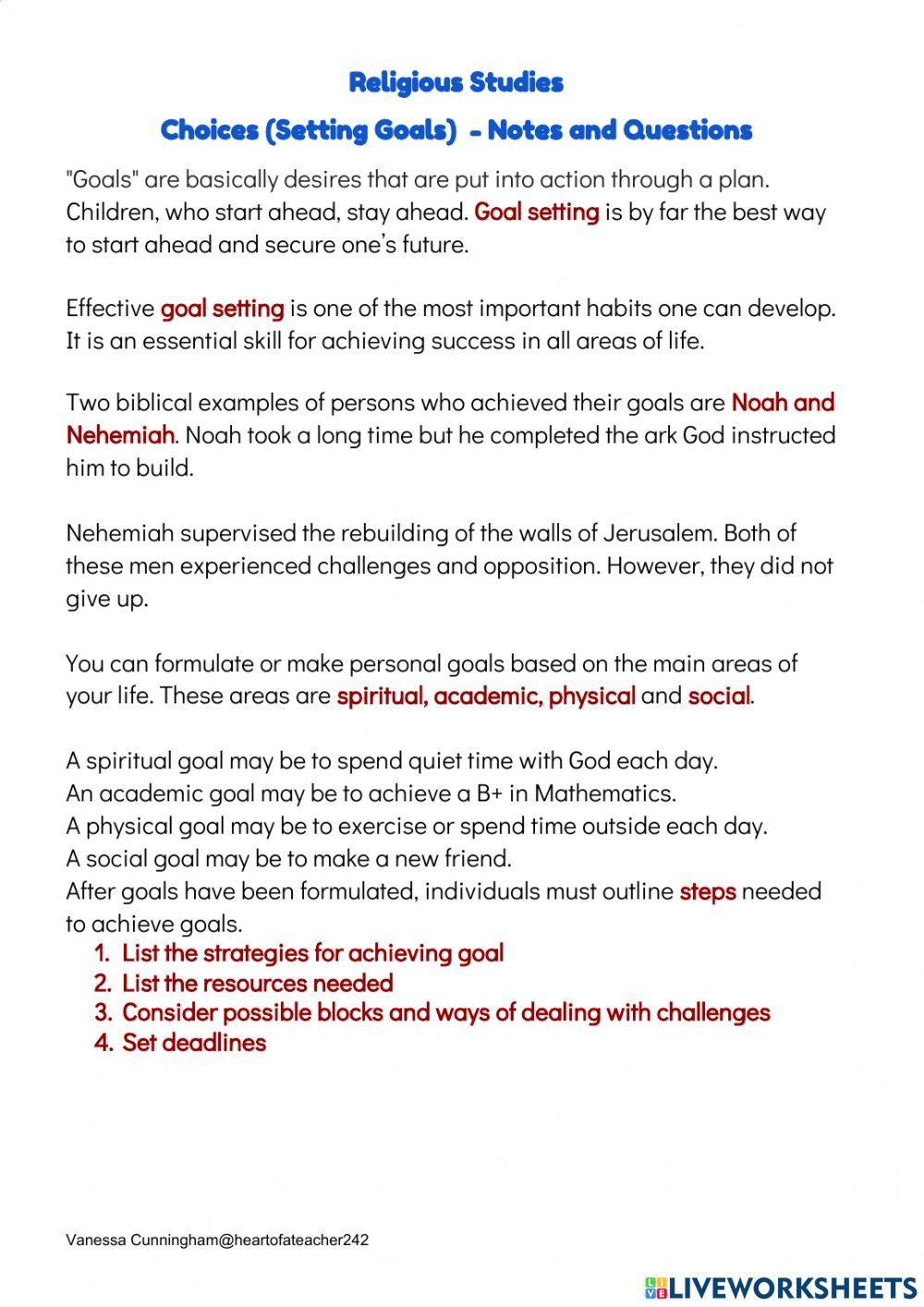 Choices (Setting Goals)