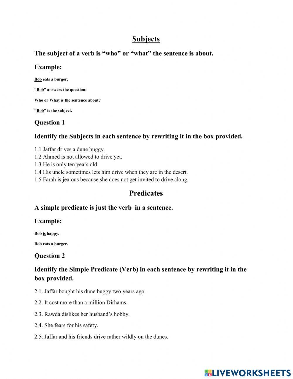 Subjects and Predicates