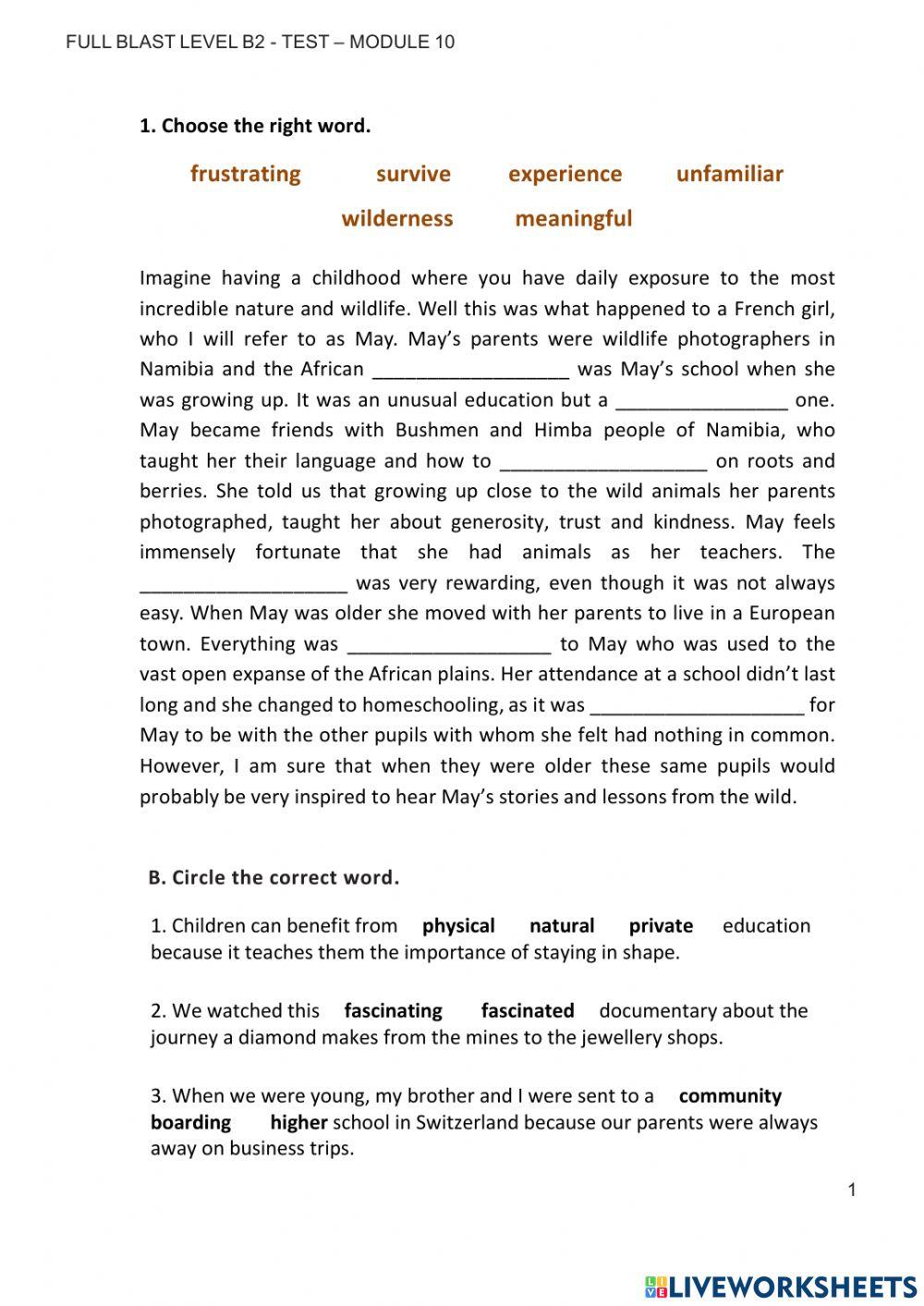 Module 10 test worksheet | Live Worksheets