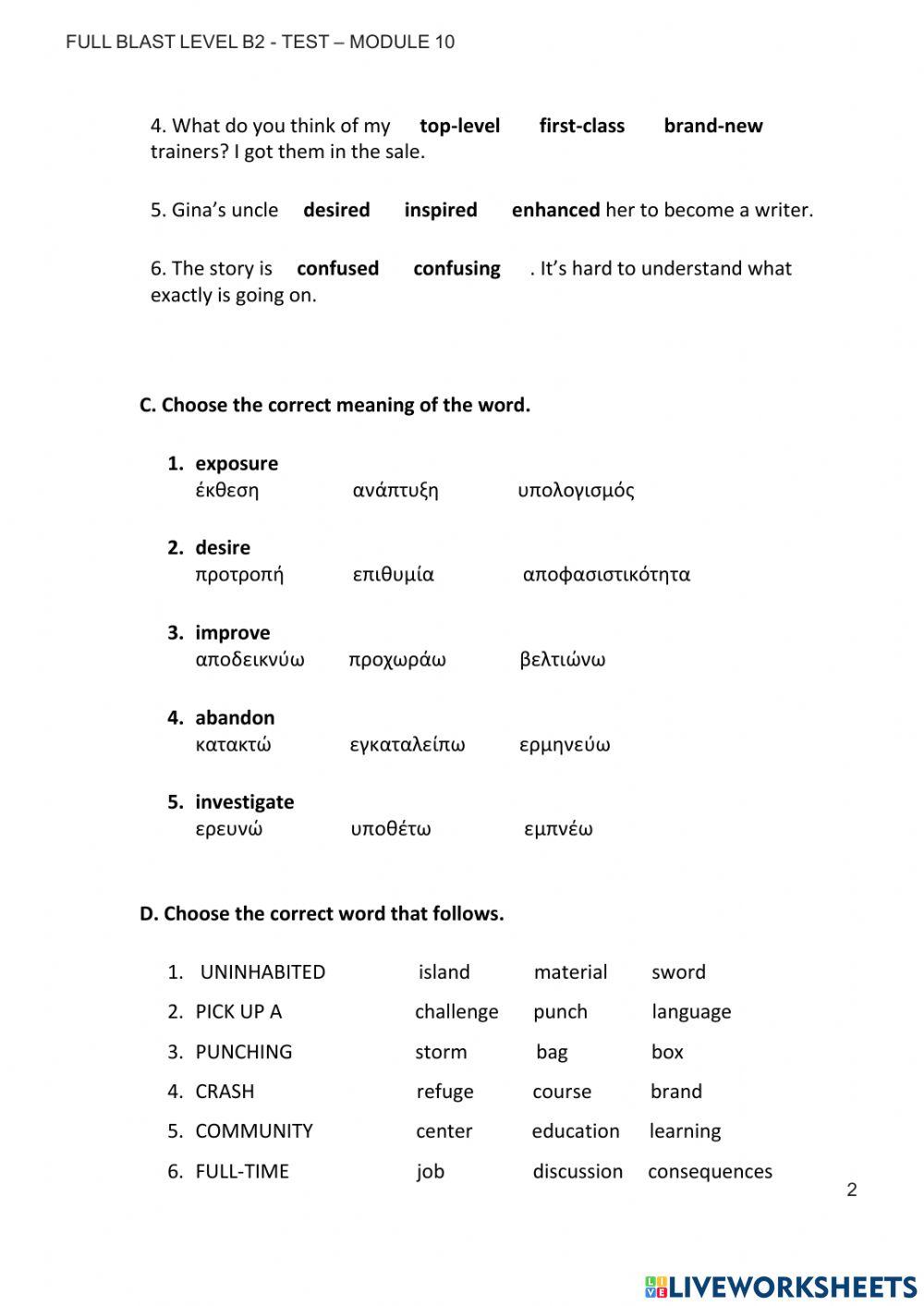 Module 10 test worksheet | Live Worksheets
