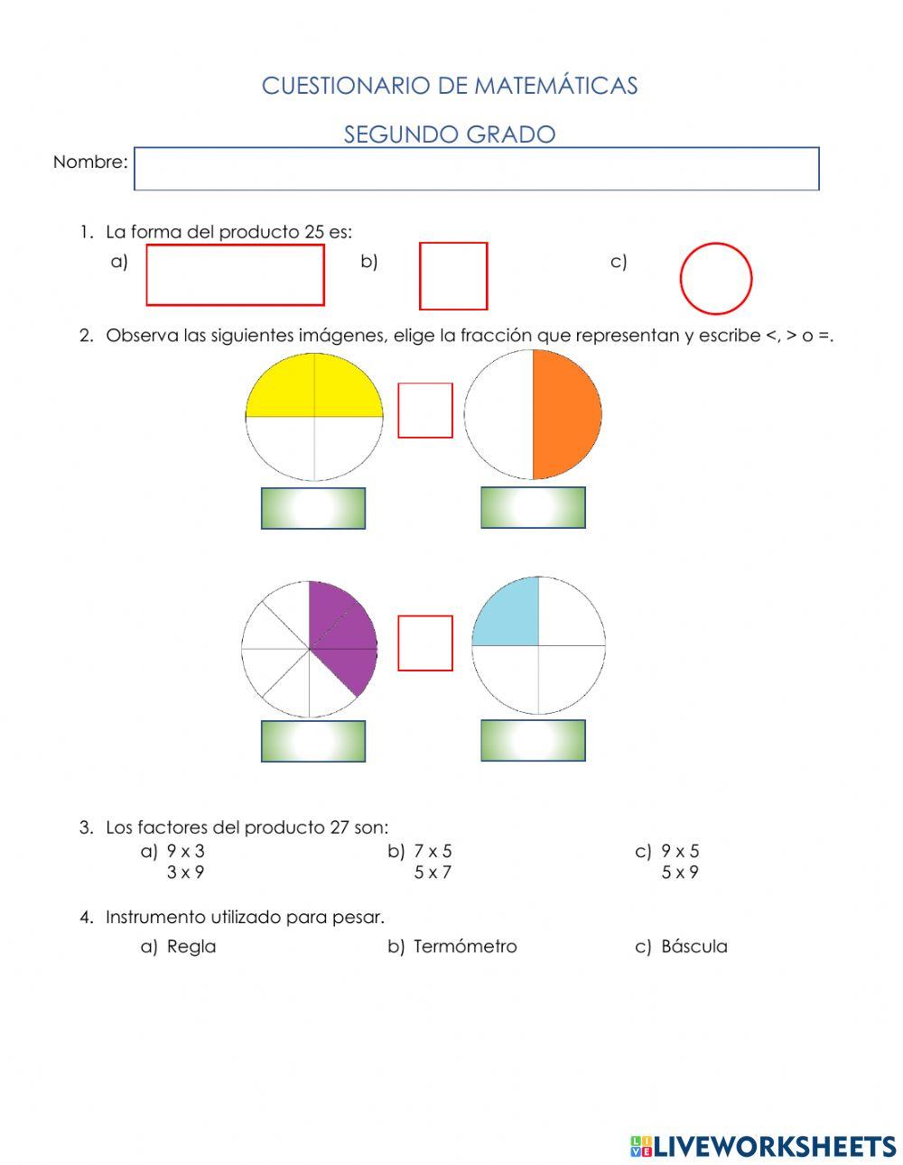 Cuestionario Matemáticas